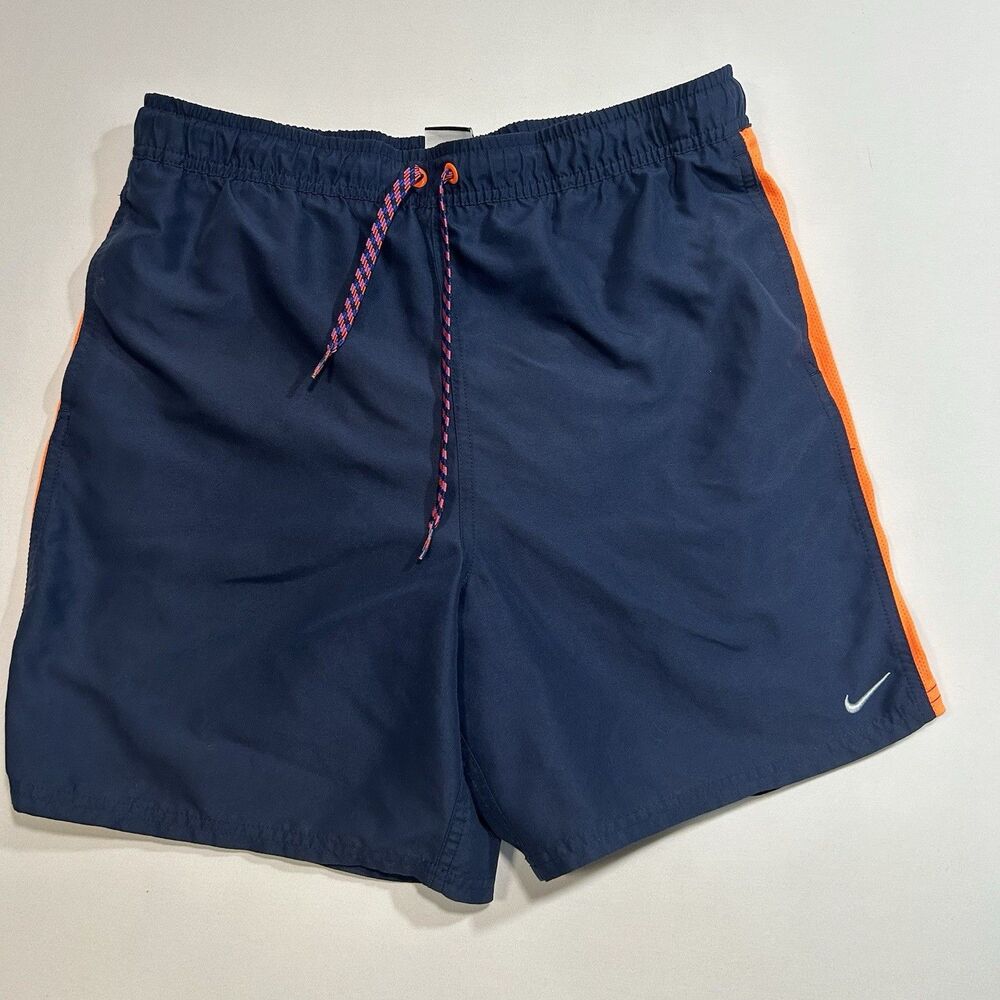 Nike Mens Size M Medium Athletic Swim Shorts Polyester Mesh Lined Navy/Orange